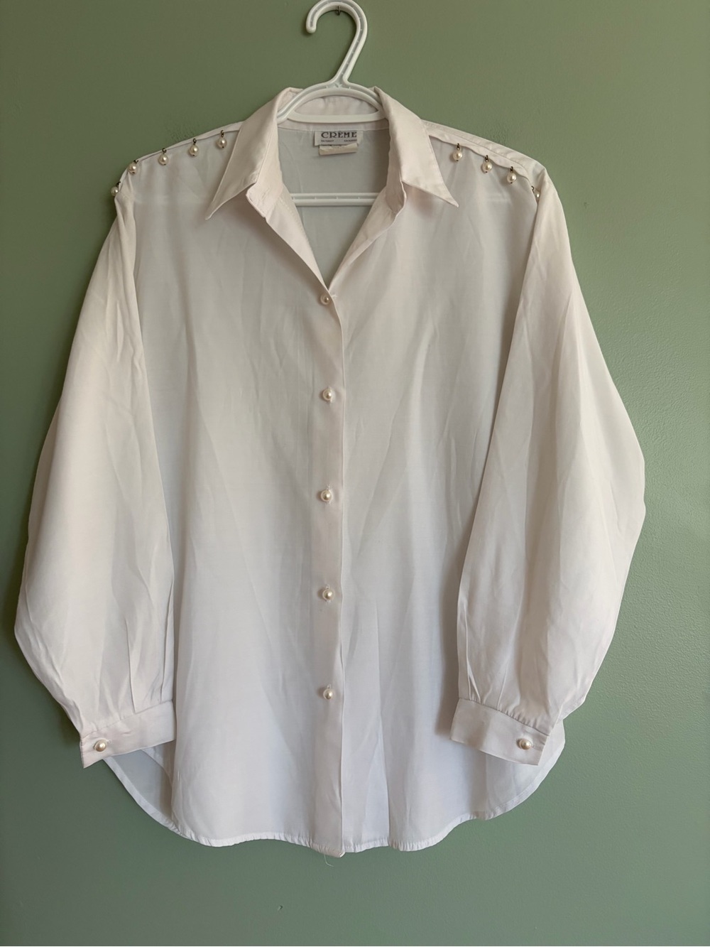 Creme White Blouse Pearl Shoulder Drip Shirt Coquette 80s Regencycore S Romantic